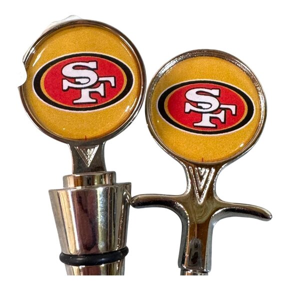 San Francisco 49ers Wine Bottle Stopper & Corkscrew Set Tailgating NFL Team Logo - Picture 3 of 5
